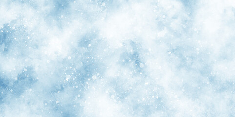 Wall Mural - a winter background with snowflakes and randomized floating bokeh, blue snow background with clouds,