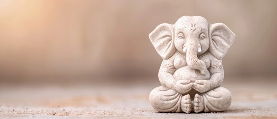 Wall Mural -  A small statue of an elephant sitting on the ground with its trunk raised