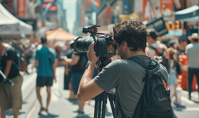 Photographers capturing candid moments at a street festival on World Photography Day