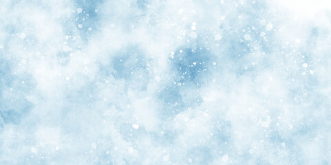 Wall Mural - a winter background with snowflakes and randomized floating bokeh, blue snow background with clouds,