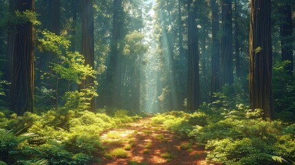 Canvas Print - Sunlight Through Redwood Trees