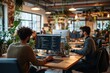 © MG - Tech professionals coding and discussing software design in a coworking office booth, Generative AI