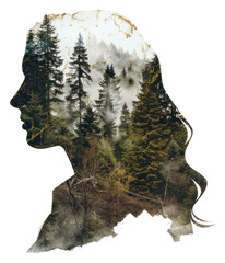 PNG  Double exposure silhouette forest nature