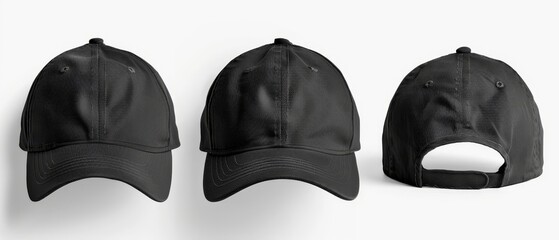  A pair of black baseball hats with circular openings in the center of the front and back