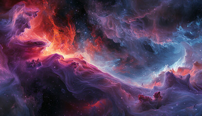 Canvas Print - Cosmic Nebula with Red and Blue Colors.