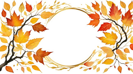 Wall Mural - Fall leaves season banner, Golden autumn leaves frame with intricate maple foliage on white background