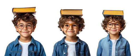 children smiley and book on head