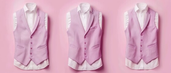 Wall Mural - a white collared shirt on the left, a pink and white shirt on the right, against a pink and white background