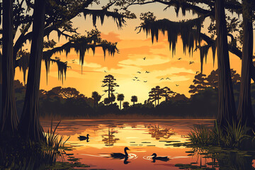 Sticker - Sunset Over a Swamp.