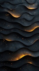 Wall Mural - Black waves and golden light with lots of sparkles. Beautiful and smooth abstract background.