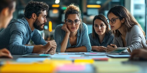 Creative team brainstorming in an advertising agency. Business people plan a project by putting together different ideas during a meeting, Generative AI