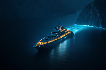 Sticker - Luxury Yacht Sailing at Night.