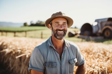 Wall Mural - Smiling portrait of a middle aged Caucasian male farmer