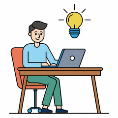 Wall Mural - a man sits on chair at front of desk using laptop vector illustration