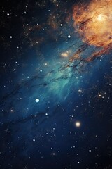 Wall Mural - a beautiful blue and orange galaxy with many stars. the blue color is dominant and the orange color 