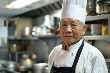 Wall Mural - Portrait of a senior Asian male chef in kitchen