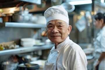 Wall Mural - Portrait of a senior Asian male chef in kitchen