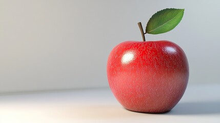 Wall Mural - A single red apple with a green leaf on a white background.