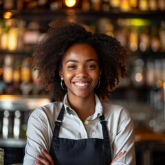 Wall Mural - Smiling portrait of a young female barista