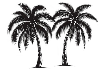 Isolated black vector silhouettes of palm trees on a white backdrop, Generative AI.