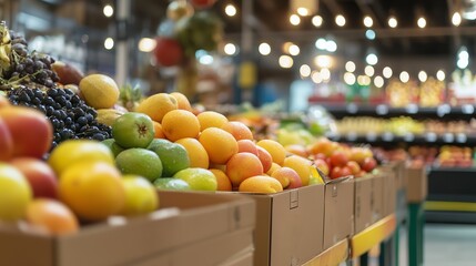 Sticker - Colorful display of fresh fruits in a bustling market during the daytime