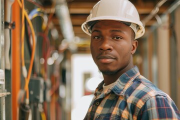 Wall Mural - Portrait of a young black male electrician