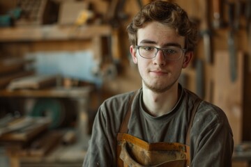 Wall Mural - Portrait of a young male carpenter in workshop