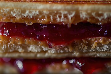 A classic peanut butter and jelly sandwich made with two slices of bread, a layer of peanut butter, and a layer of grape jelly