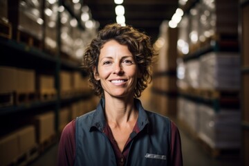 Wall Mural - Portrait of a smiling middle aged female warehouse worker