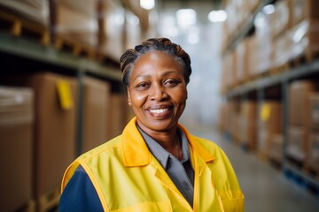 Wall Mural - Portrait of a smiling middle aged female warehouse worker