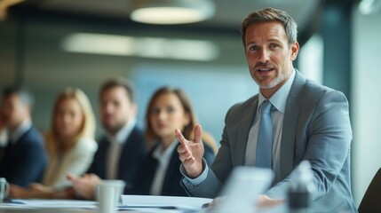 Business people having a discussion during a presentation, Generative AI