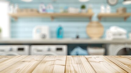 Sticker - Blurred laundry room background with empty wooden board