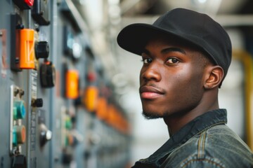 Wall Mural - Portrait of a young black male electrician