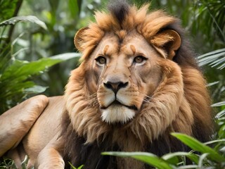 photo beautiful african male lion in jungle Generative AI