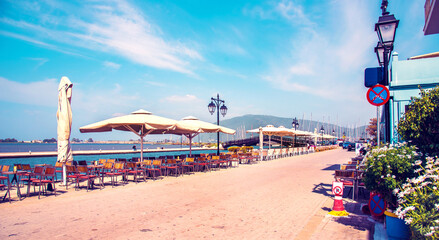 Wall Mural - beautiful landscape with the promenade of lefkada, greece. tourist places.