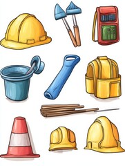 Construction Site Supplies: A Cartoon Illustration