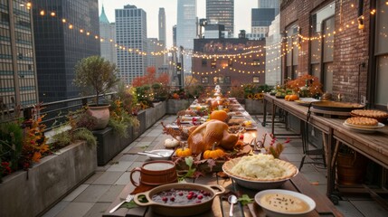 Canvas Print - Family praying holding hands at Thanksgiving table. Flat-lay of feasting peoples hands over