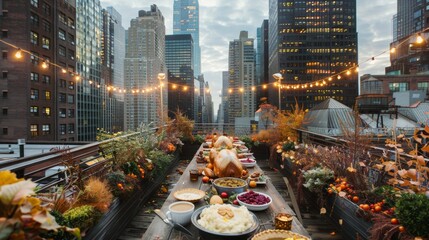 Wall Mural - Family praying holding hands at Thanksgiving table. Flat-lay of feasting peoples hands over