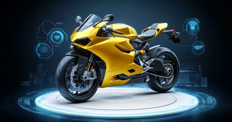 Wall Mural - An illustration of a modern sport motorcycle with a technology-based user interface (3D)