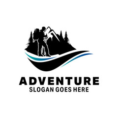 Poster -  Adventure Hiking man logo design template