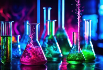 Wall Mural - stunning close colorful chemical reaction displaying vivid swirls bubbling elements laboratory setti