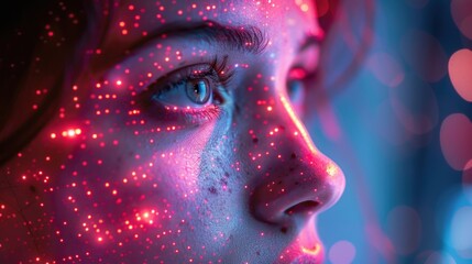 Poster - A Close-up of a Woman's Face with Glowing Lights.