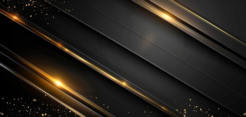 Abstract black background with gold stripes and glitter.