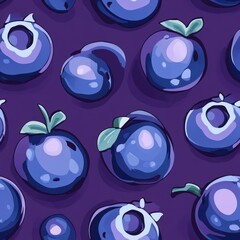 Canvas Print - A seamless pattern of blue blueberries on a purple background.