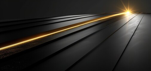 Abstract black background with golden line and light.