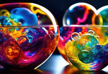 Wall Mural - captivating close colorful chemical reactions occurring transparent glass vessels vivid swirls bubbl