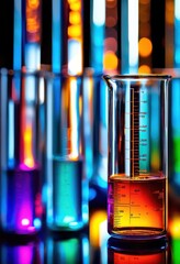 Wall Mural - intriguing macro laboratory equipment featuring vibrant solutions test tubes beakers, glass, chemist