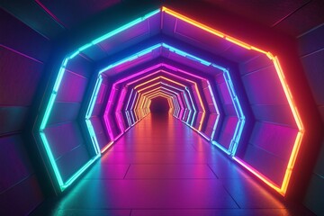 Wall Mural - A neon tunnel with neon lights in it