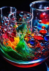 Wall Mural - vivid display colorful chemical reactions laboratory glassware bubbles swirls, analysis, apparatus, 