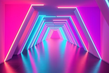 Wall Mural - A neon colored tunnel with a pink and blue wall